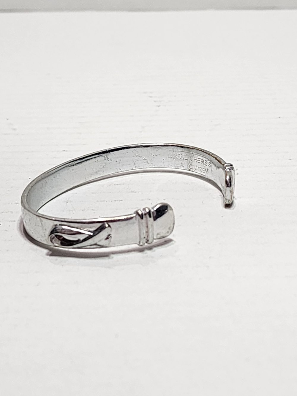 Silvertone Handle Cuff Bracelet - Polished Silver Tone Cancer